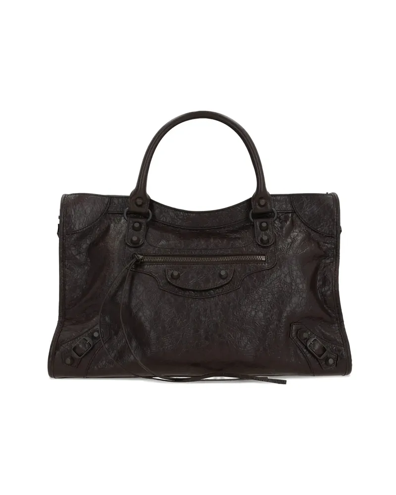 Balenciaga Le City Stud-embellished Leather Tote Bag Brown