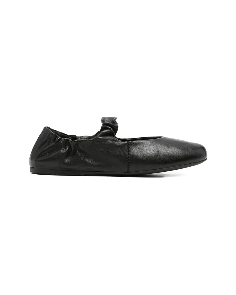 Miu Miu Ruched Leather Ballet Flats Black
