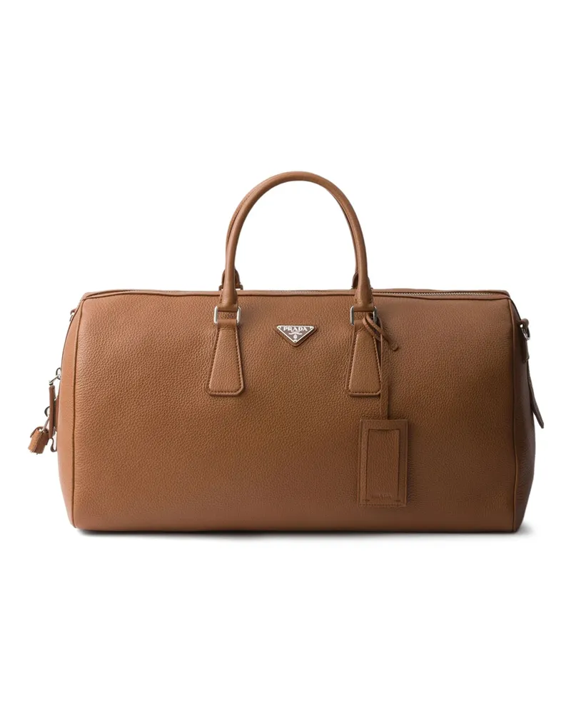 Prada Textured Leather Duffle Bag Brown