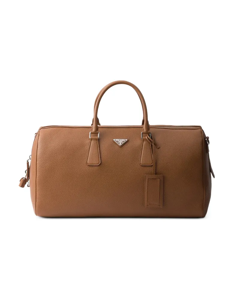 Prada Textured Leather Duffle Bag Brown