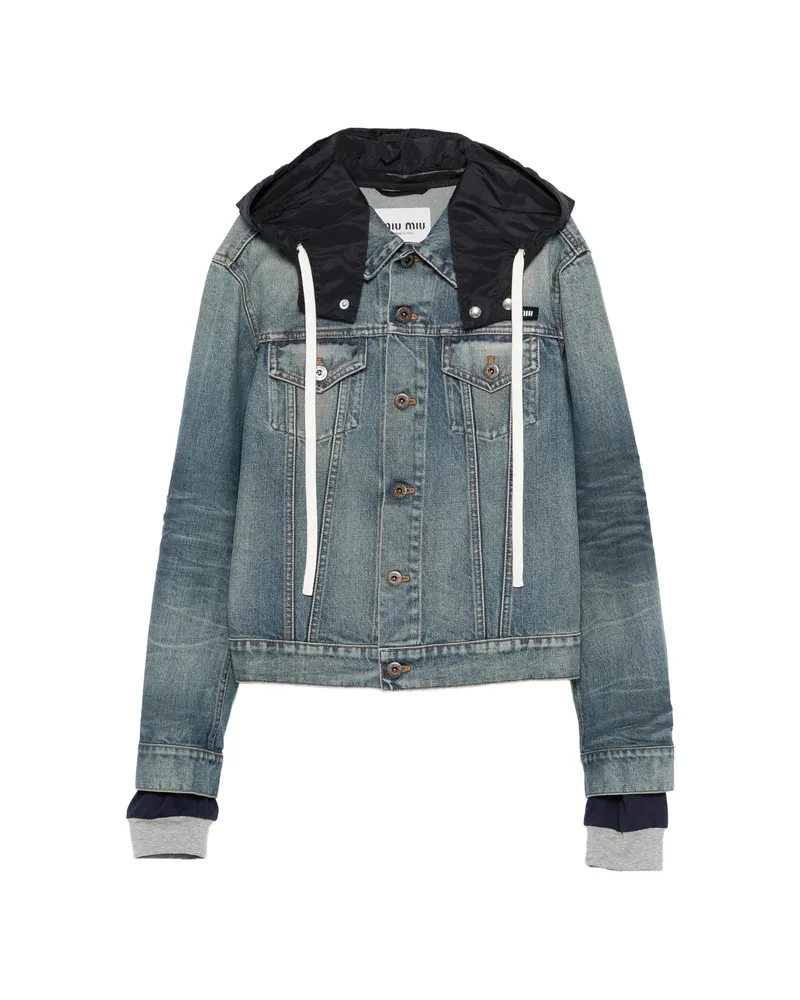 Miu Miu Hooded Denim Jacket Blue
