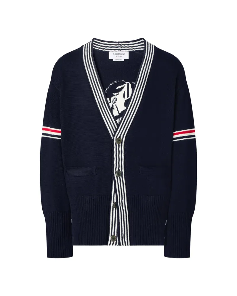 Thom Browne Lobster-intarsia Cardigan Blue