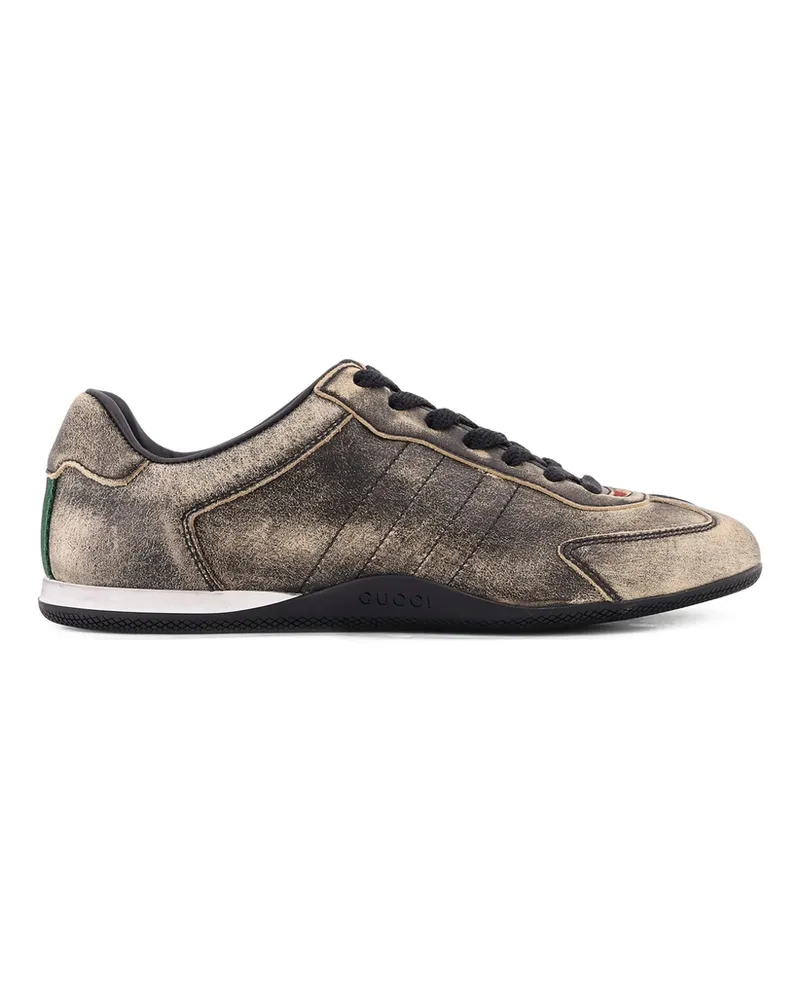 Gucci Web Logo Leather Sneakers Brown