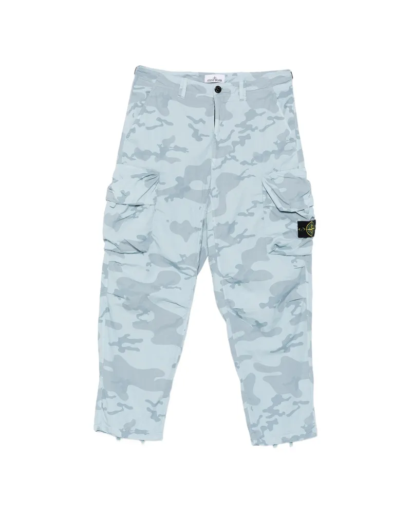 Stone Island Camouflage-print Cargo Trousers Blue