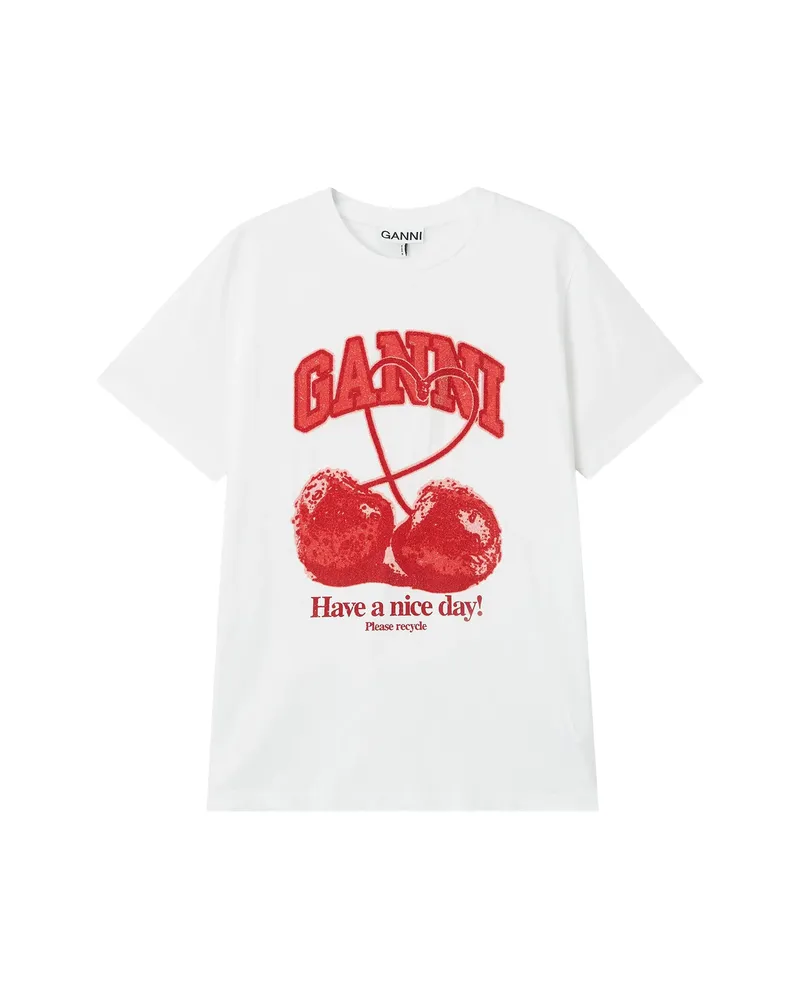 Ganni Cherry-print T-shirt White