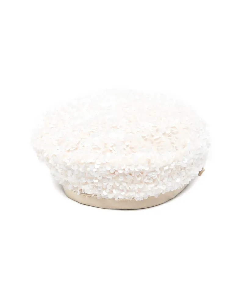 Vivetta Bow-detail Sequin Beret Hat White