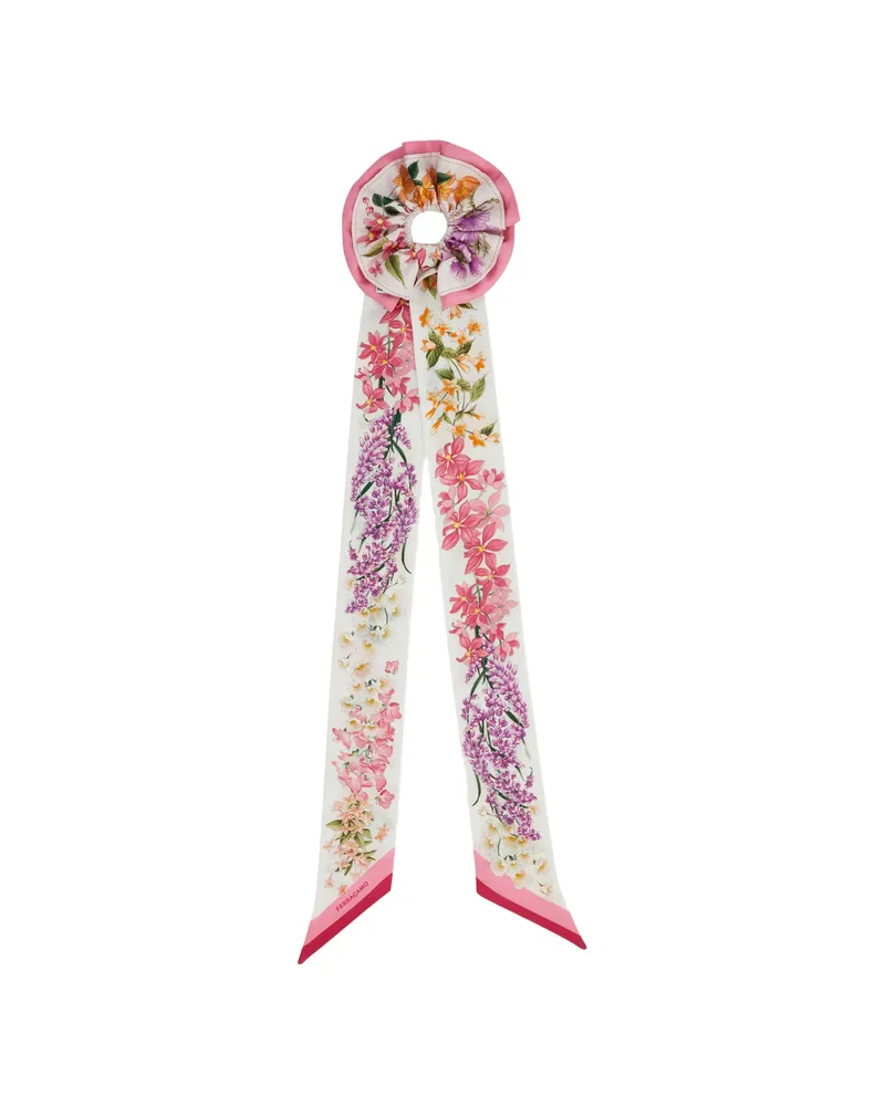 Ferragamo Spring Print Silk Scrunchie With Mini Bandeau Pink
