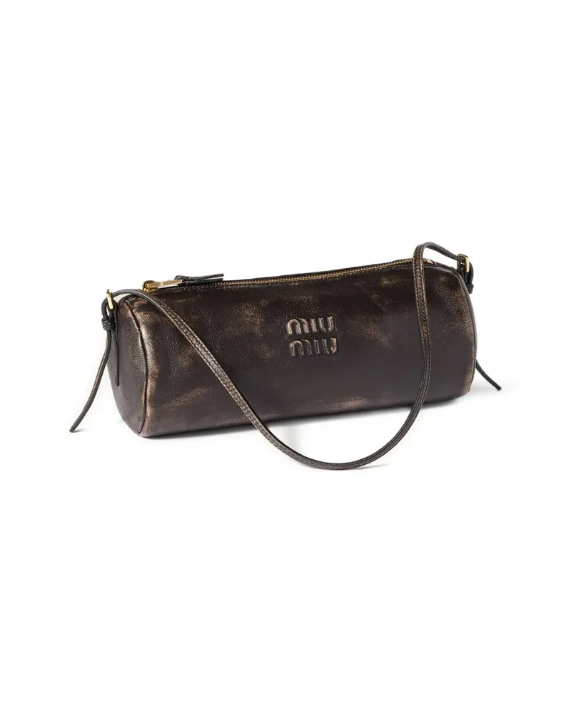 Miu Miu Embossed-logo Cylinder Shoulder Bag Brown