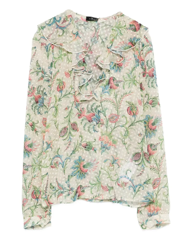 Etro Ruffled Floral Top Neutrals