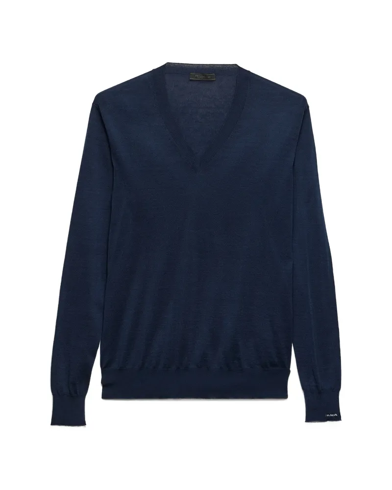 Prada V-neck Ribbed Sweater Blue