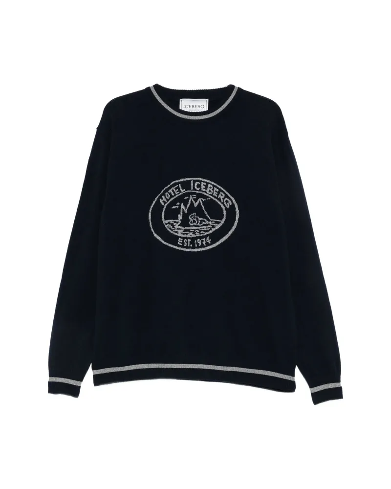 Iceberg Logo-intarsia Tipped Sweater Blue