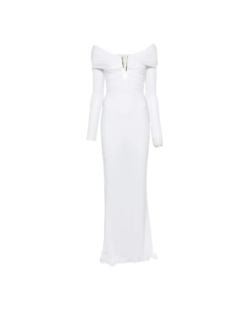 Elisabetta Franchi Off-the-shoulder Ruched Maxi Dress Neutrals