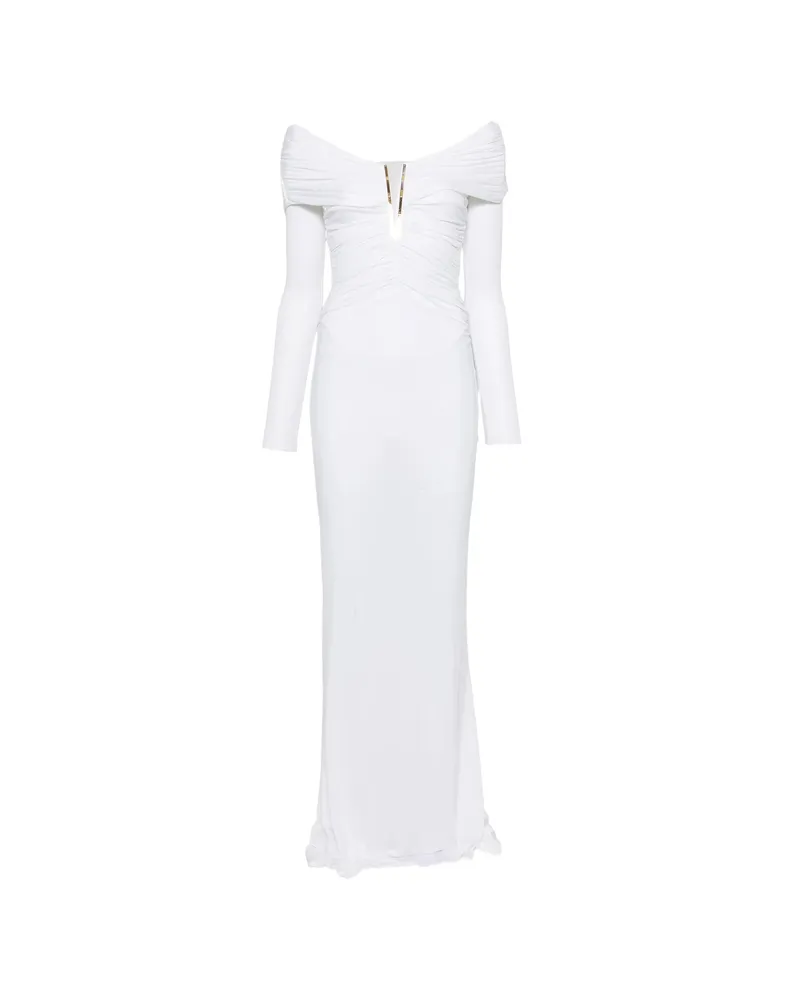 Elisabetta Franchi Off-the-shoulder Ruched Maxi Dress Neutrals