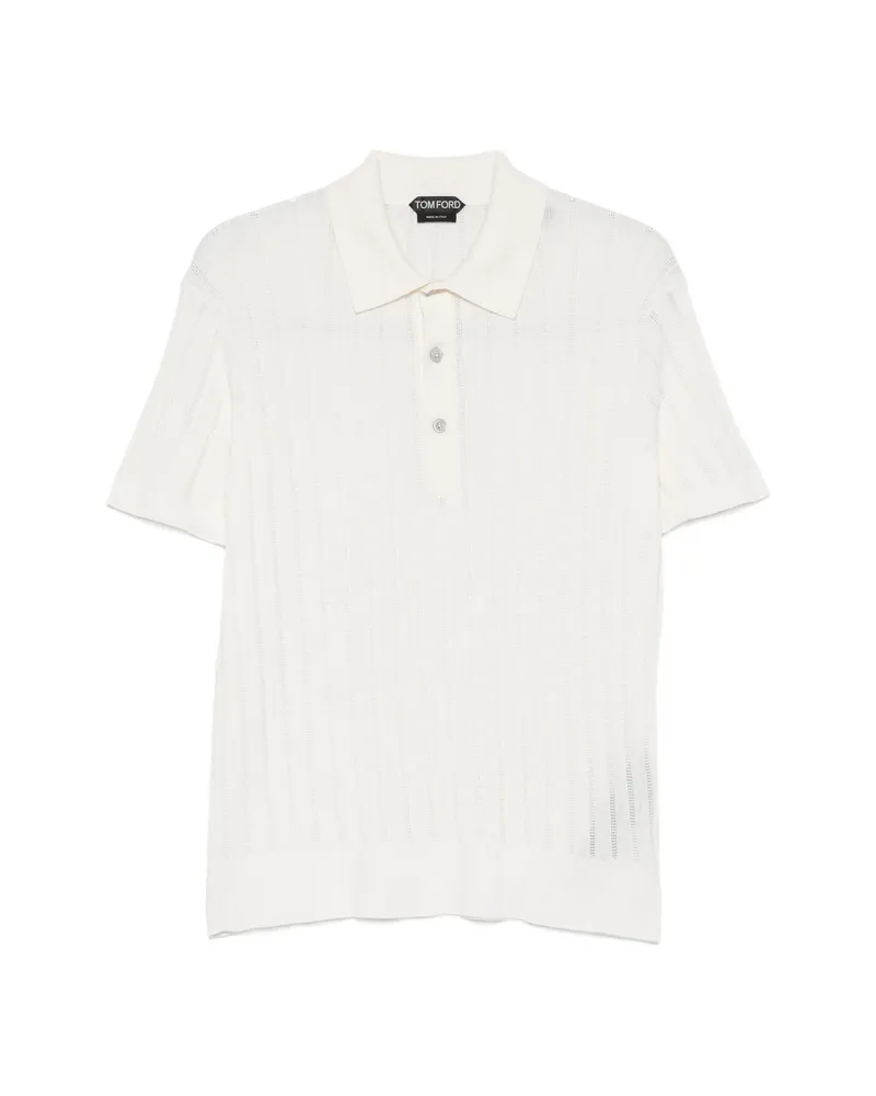 Tom Ford Ribbed-knit Short-sleeve Polo Shirt Neutrals