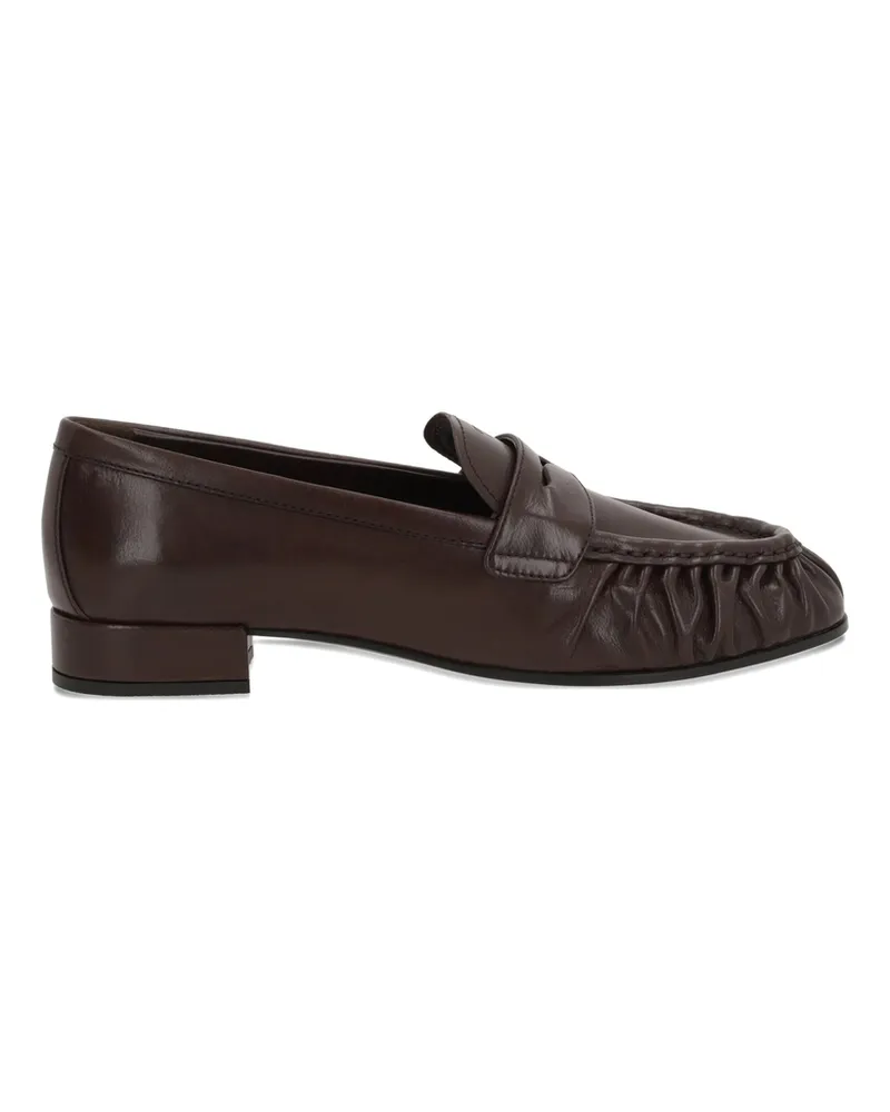 Prada Pleated Leather Loafers Brown