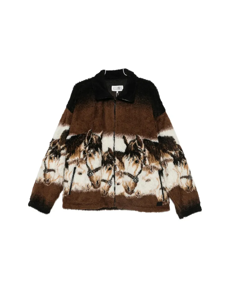 Maison Margiela Horse-print Zip-up Cardigan Brown