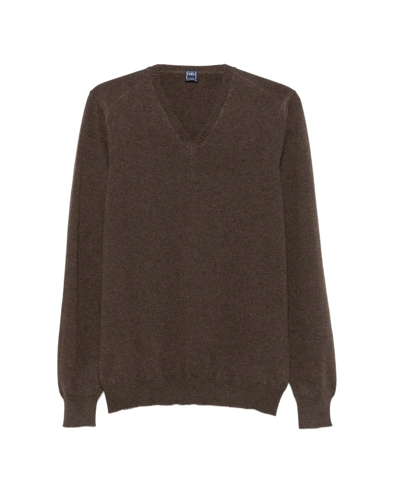 Fedeli V-neck Ribbed-trim Sweater Brown