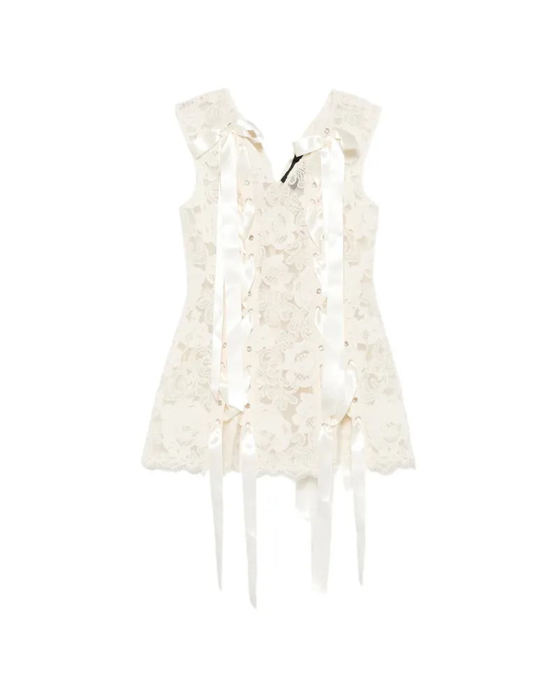 Simone Rocha Heavy Lace-overlay Lace-up Top Neutrals