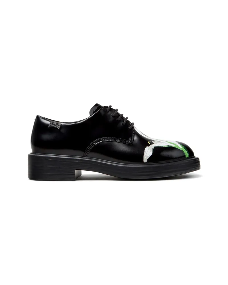Camper Twins Floral-print Leather Derby Shoes Black
