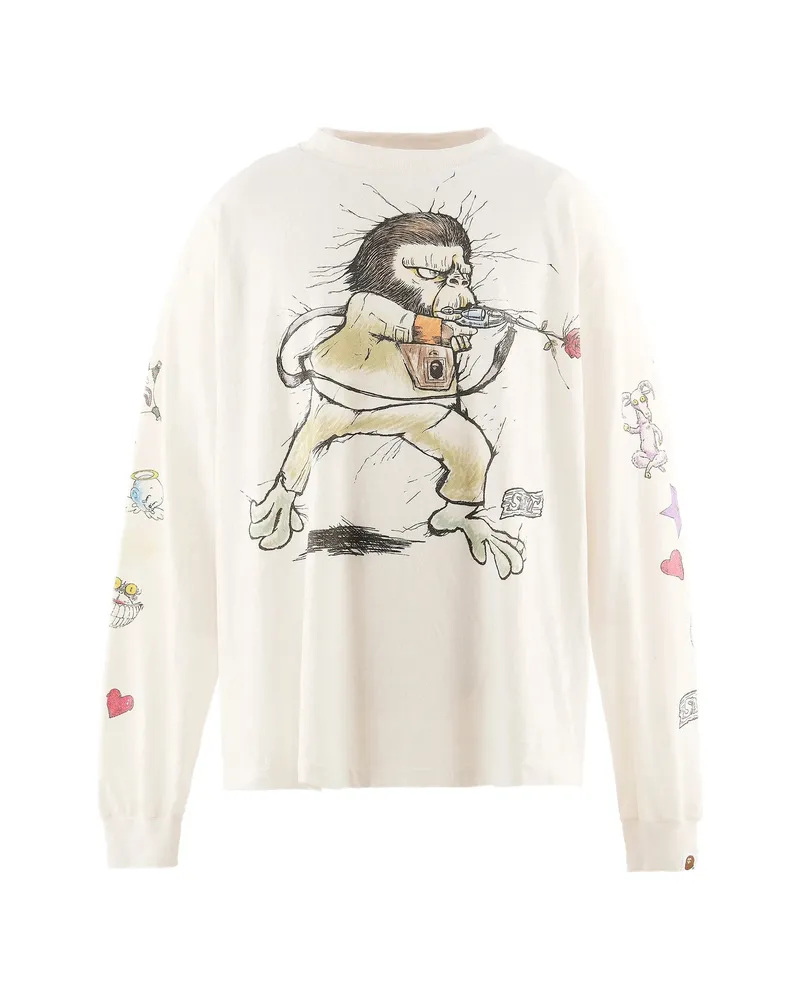 SAINT MXXXXXX X A Bathing Ape Graphic-print Long-sleeve T-shirt White