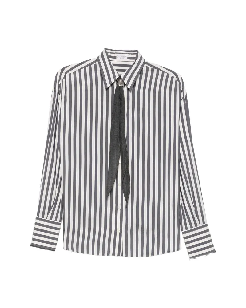 Brunello Cucinelli Striped Tie-detail Shirt Neutrals
