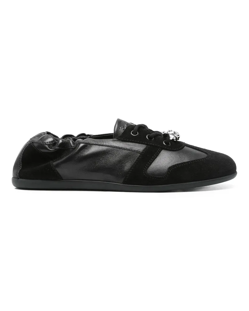 3JUIN Olly Elastic-top Lace-up Flats Black
