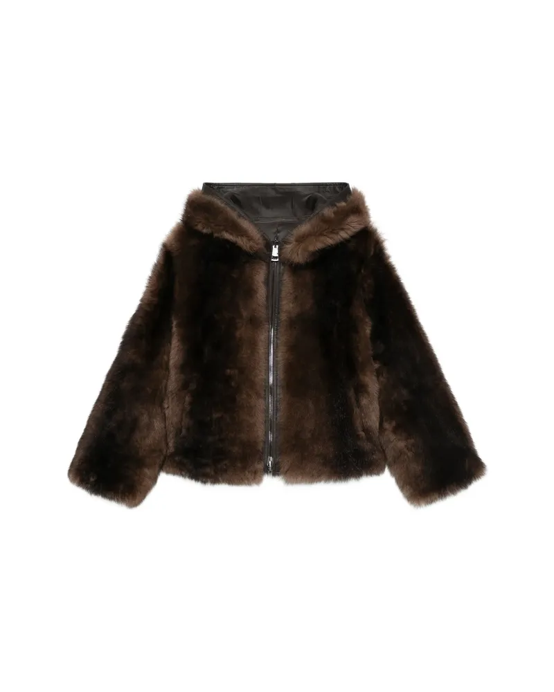 SUPREMA Reversible Hooded Shearling Jacket Brown