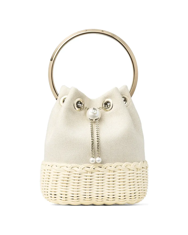 Jimmy Choo Bon Bon Pearl Detail Bucket Bag Grey