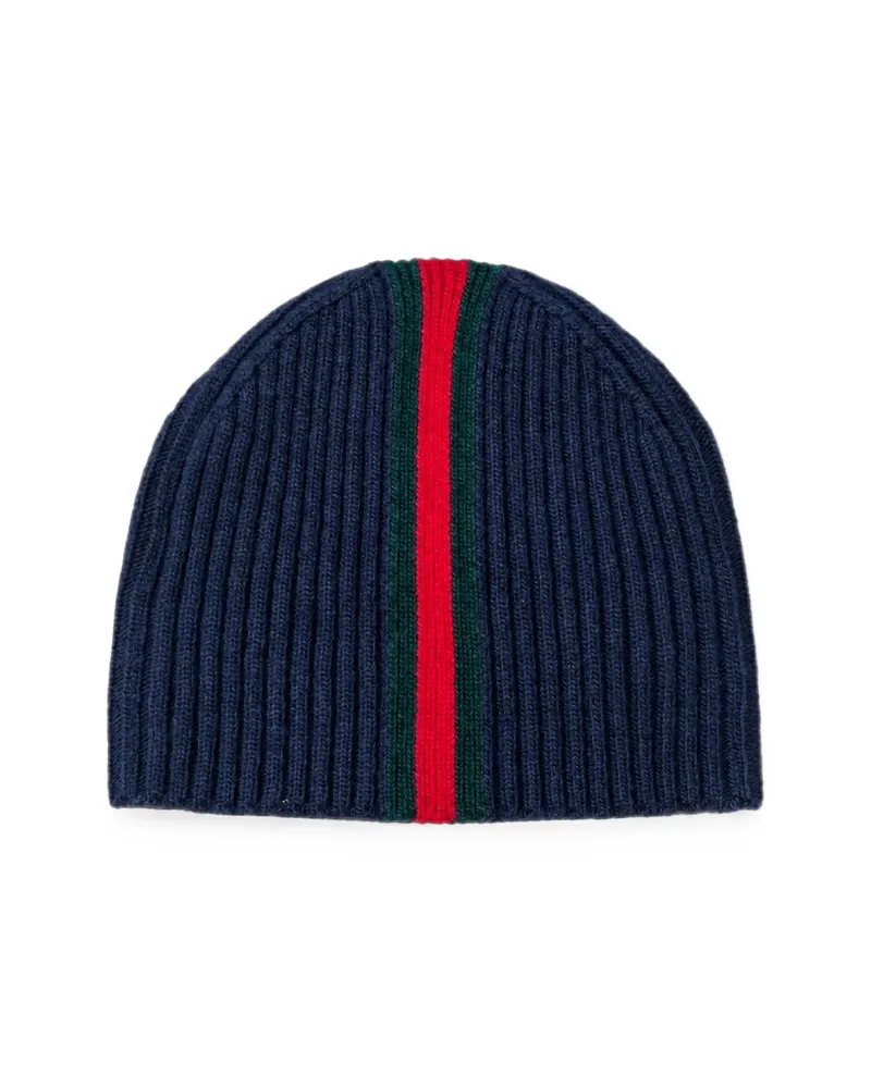 Gucci Web-stripe Ribbed-knit Beanie Hat Blue