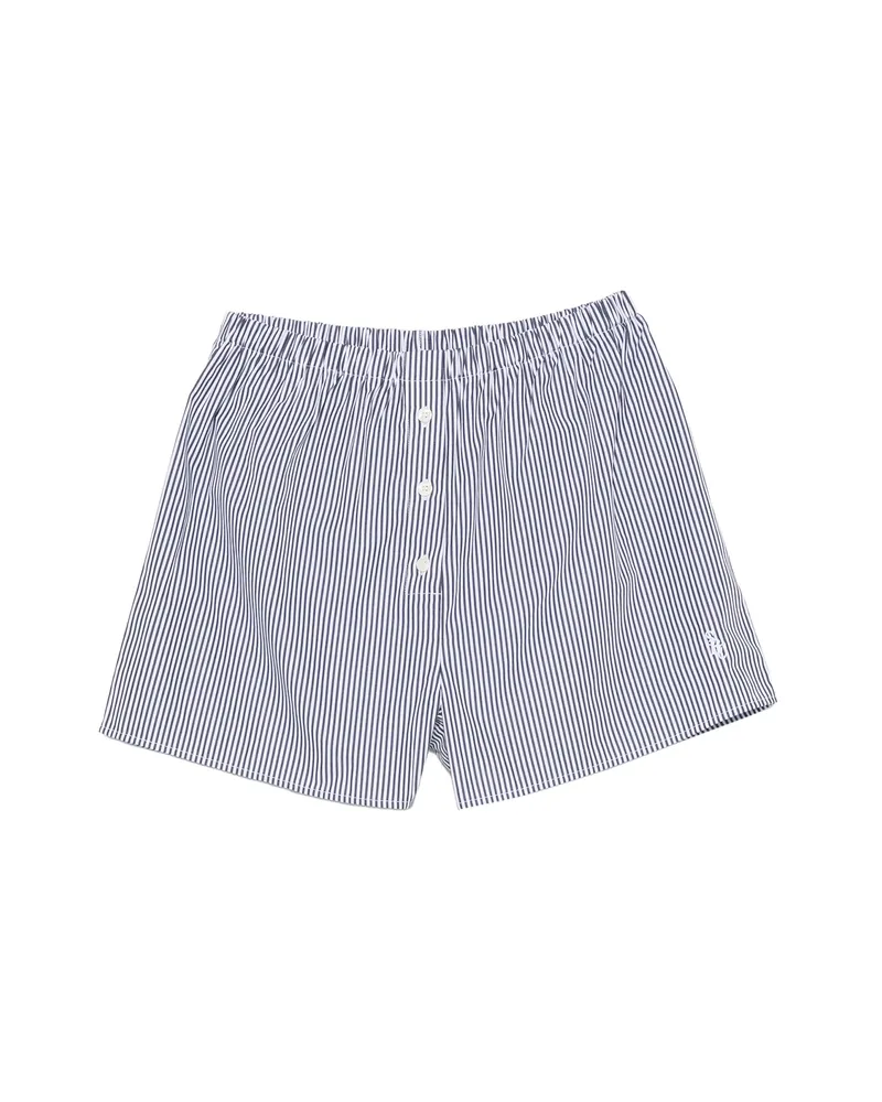 SPORTY & RICH Striped Embroidered-logo Shorts White