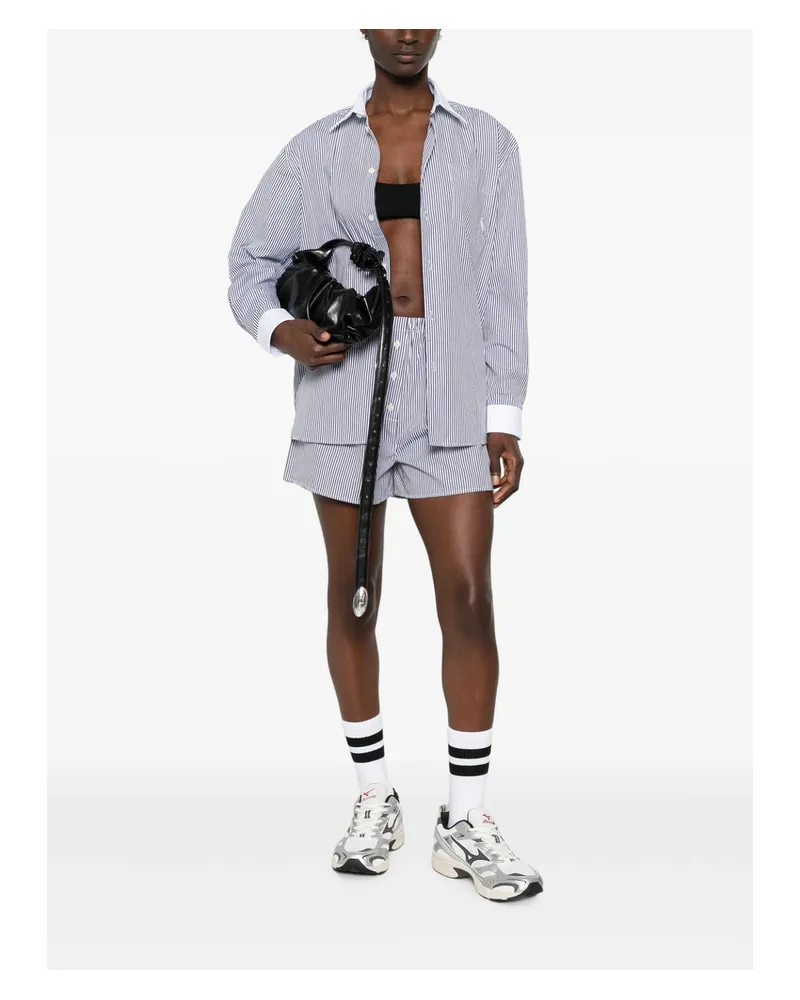 SPORTY & RICH Striped Embroidered-logo Shorts White
