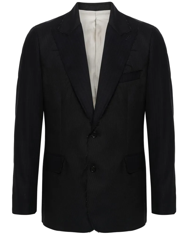 ERALDO Frayed Pinstriped Wool Blazer Blue