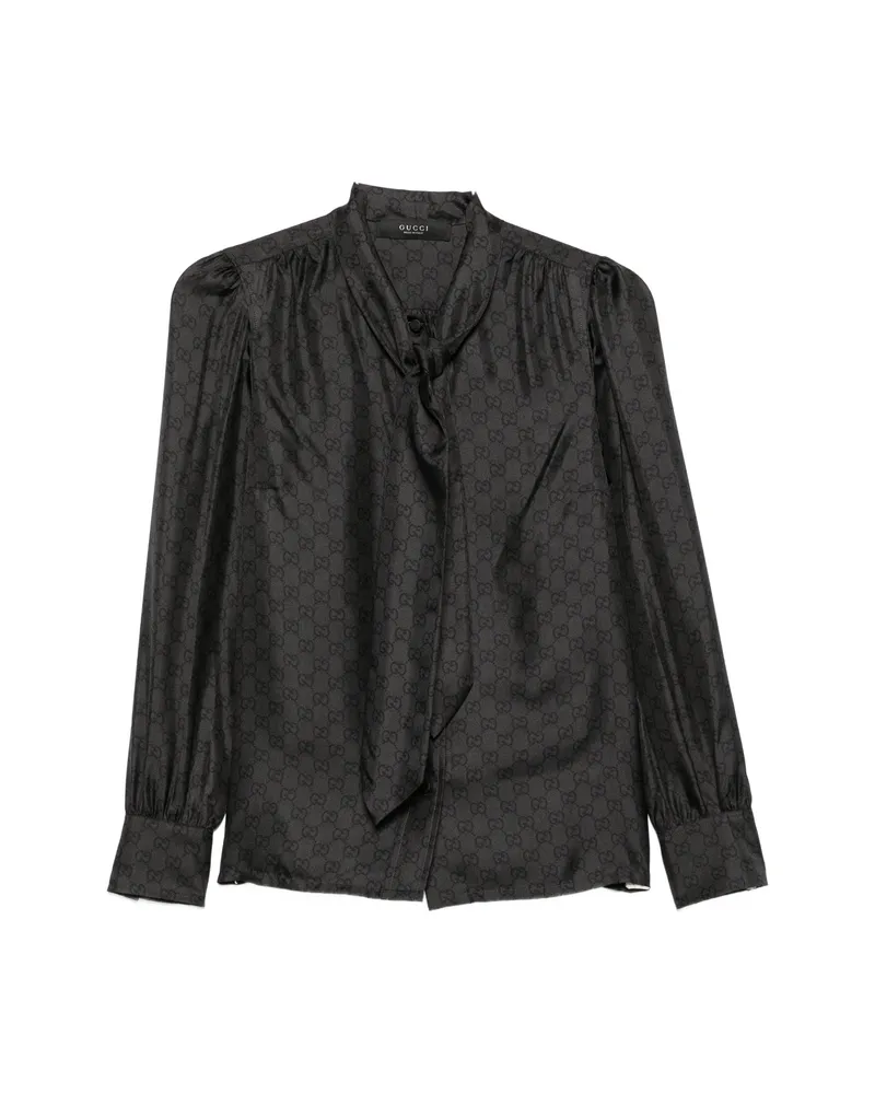 Gucci GG-pattern Pussy-bow-collar Blouse Black