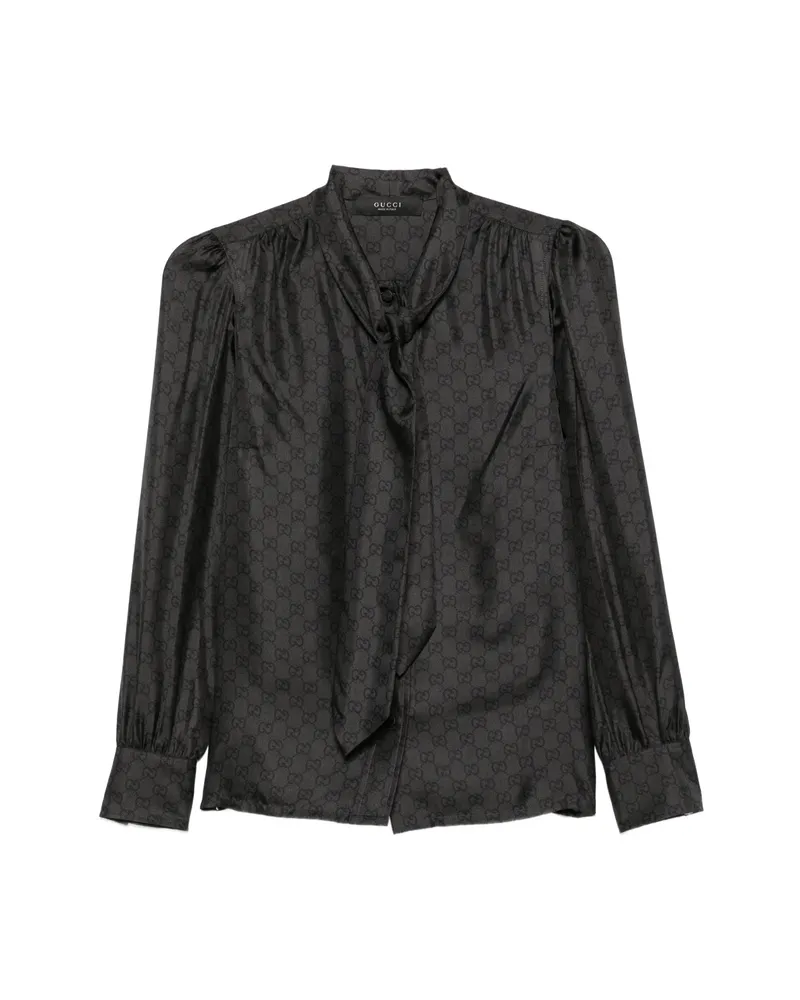 Gucci GG-pattern Pussy-bow-collar Blouse Black