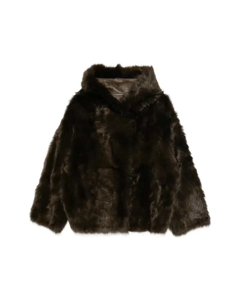 Yves Salomon Hooded Jacket Brown