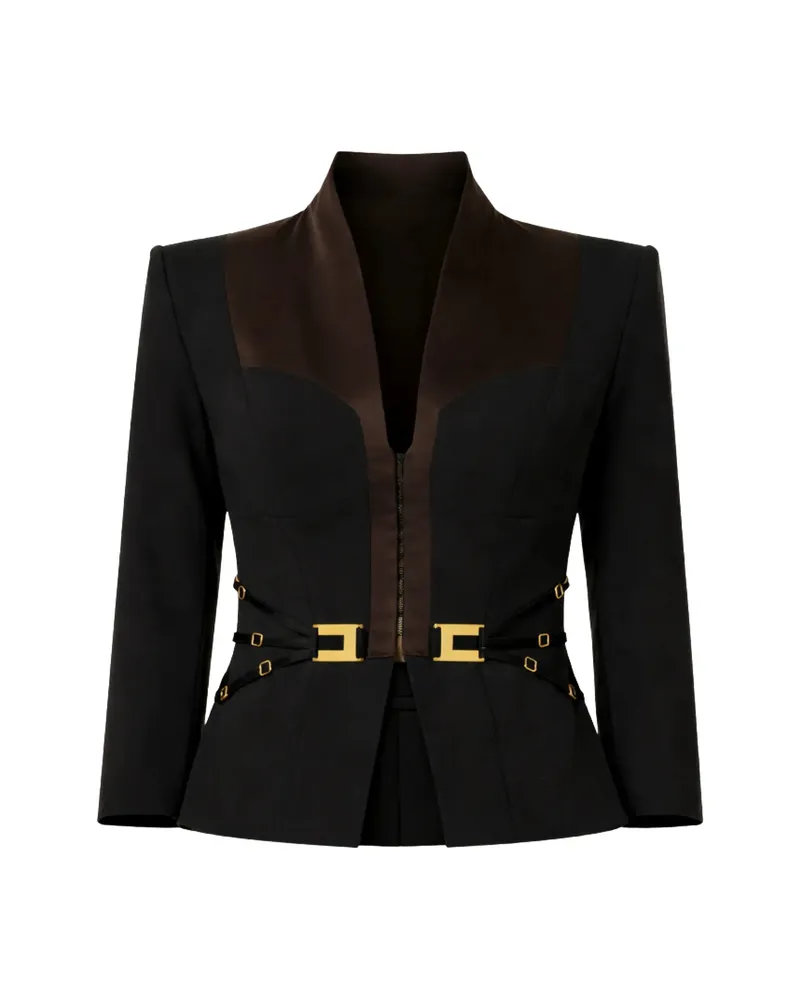 Elisabetta Franchi V-neck Buckle Blazer Black