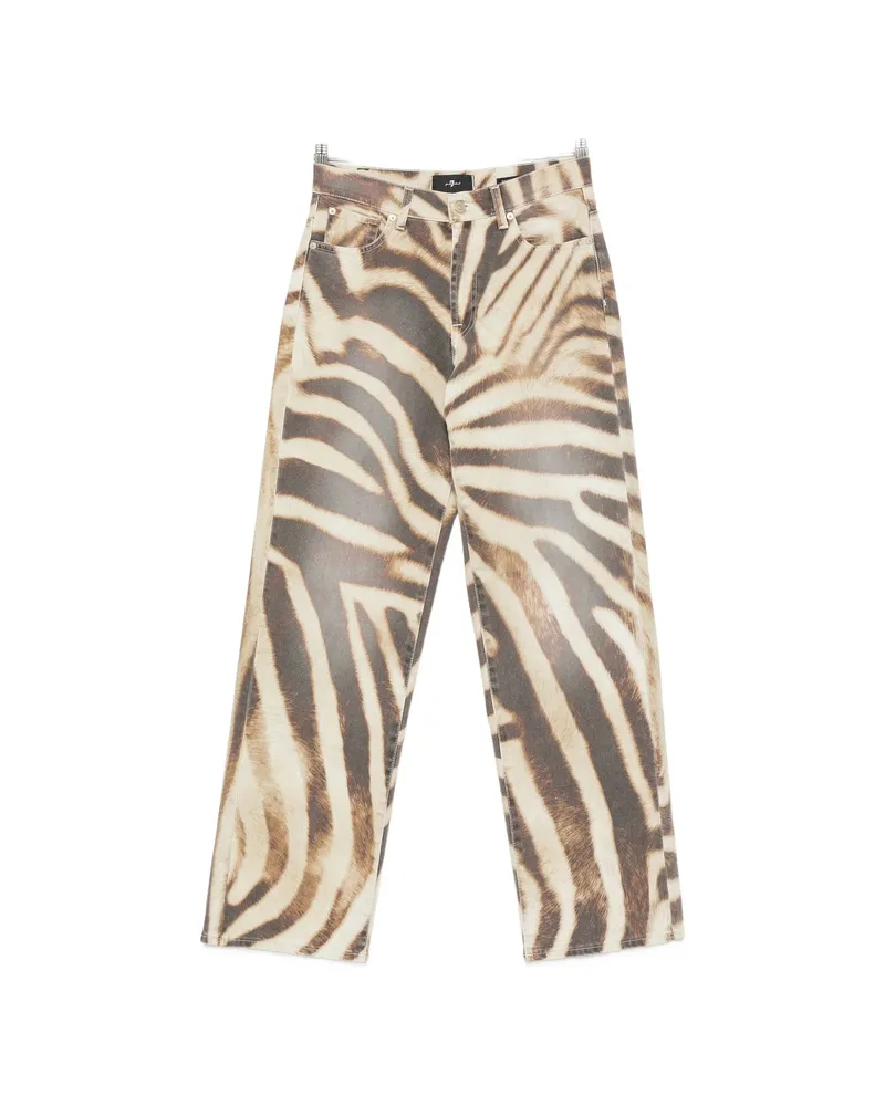 7 for all mankind Stovepipe Zebra-print Straight-leg Jeans Neutrals