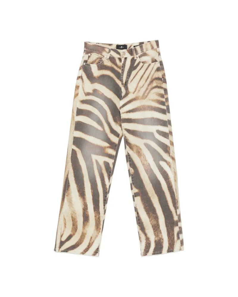 7 for all mankind Stovepipe Zebra-print Straight-leg Jeans Neutrals