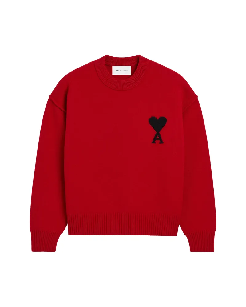 AMI Paris Crew-neck Wool Sweater With Ami De Coeur Red