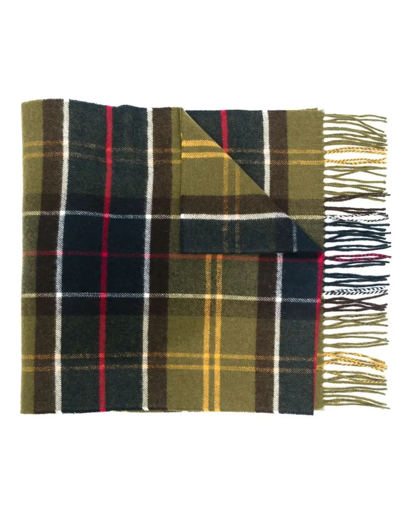 Barbour Fringed Tartan-check Scarf Green