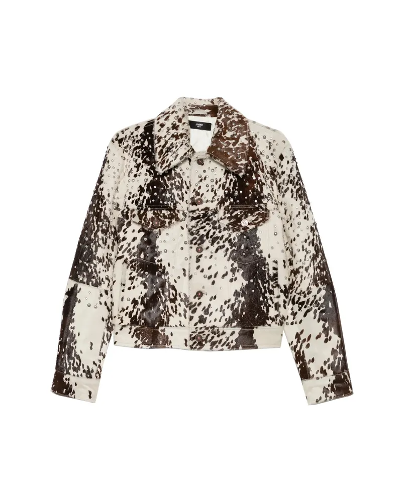 Amiri Stud-embellished Cow-print Jacket White
