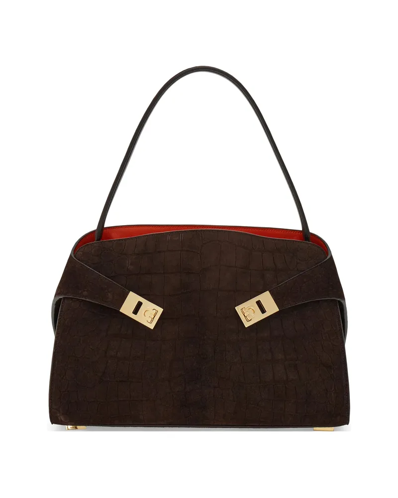 Ferragamo Hug Soft Shoulder Bag (M Brown
