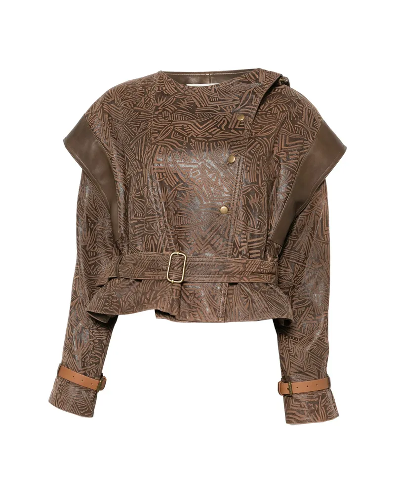 Isabel Marant Erine Patterned Belted Jacket Brown