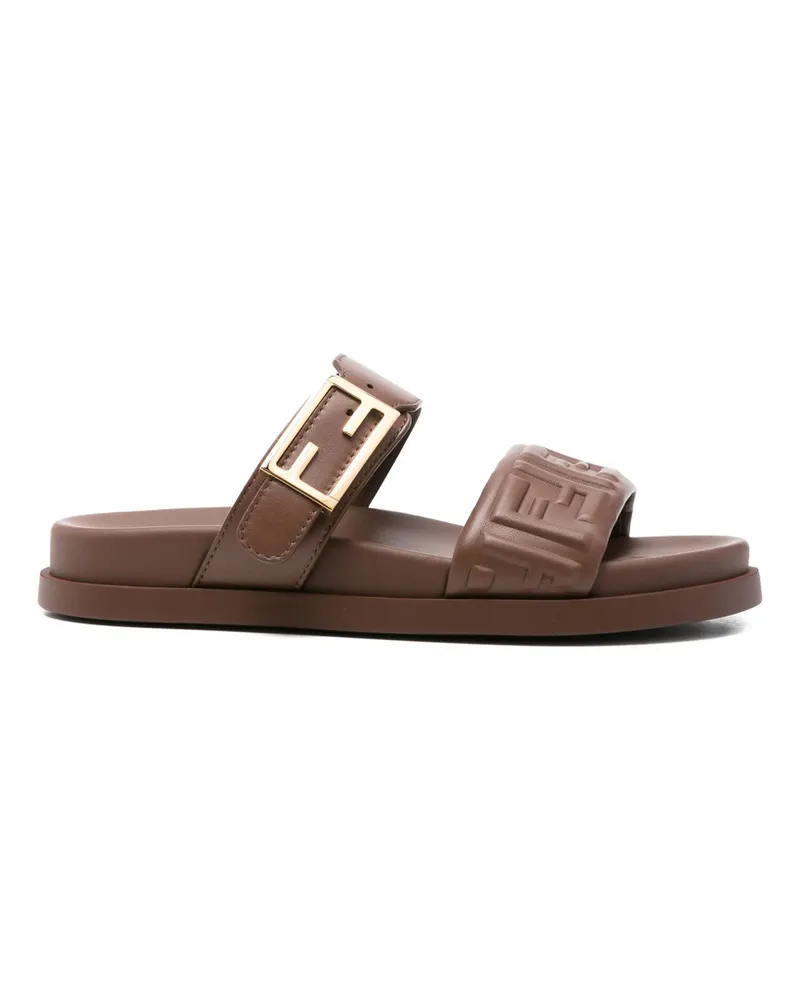 Fendi Double-band Flat Sandals Brown