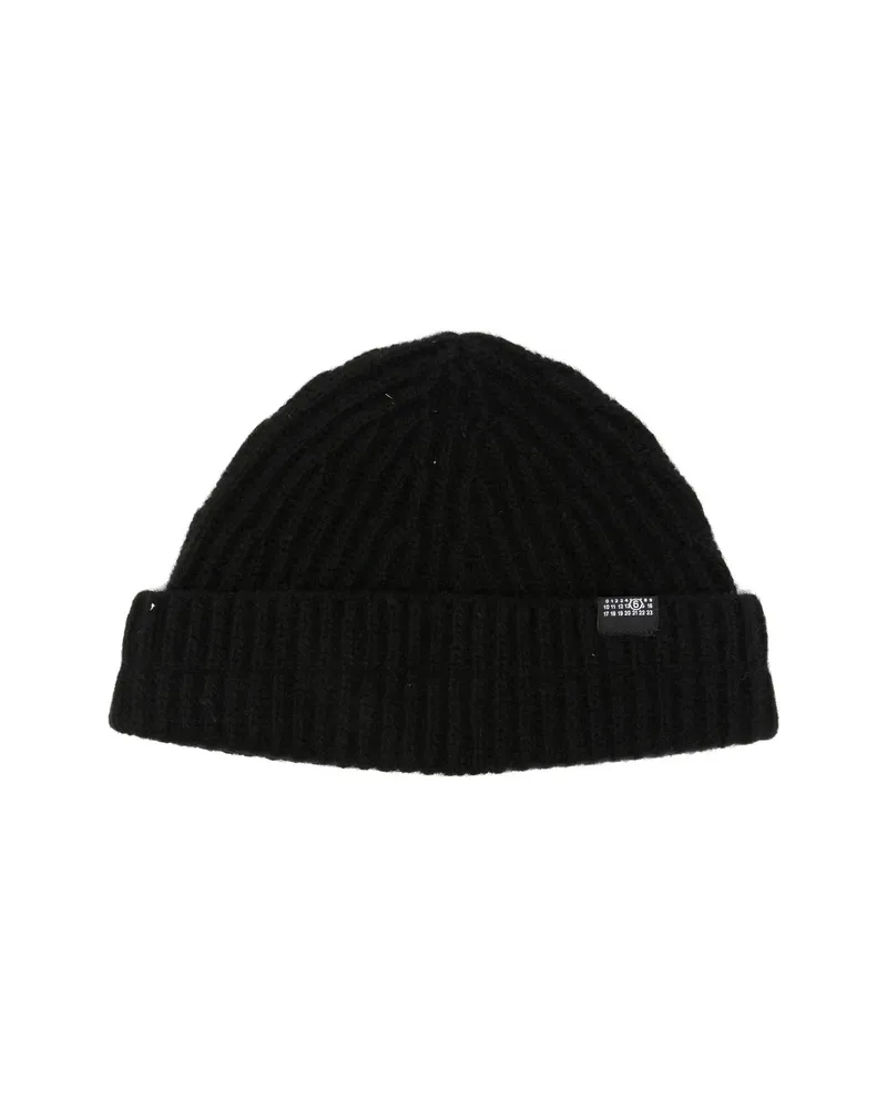 Maison Margiela Ribbed-knit Logo-patch Beanie Hat Black