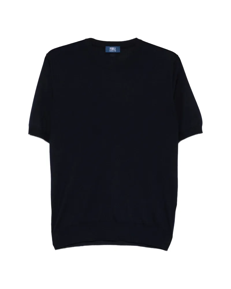 Fedeli Short-sleeve Crewneck Knitted Top Blue
