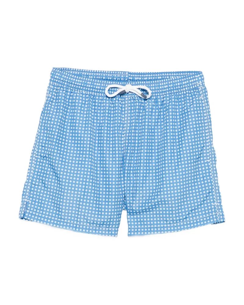 Fedeli Madeira Geometric-pattern Swim Shorts Blue