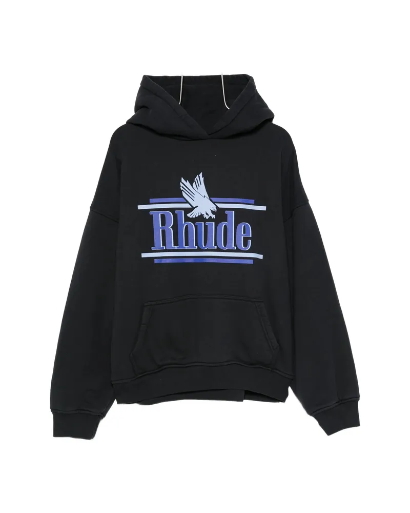 RHUDE Logo-print Pouch-pocket Hoodie Black
