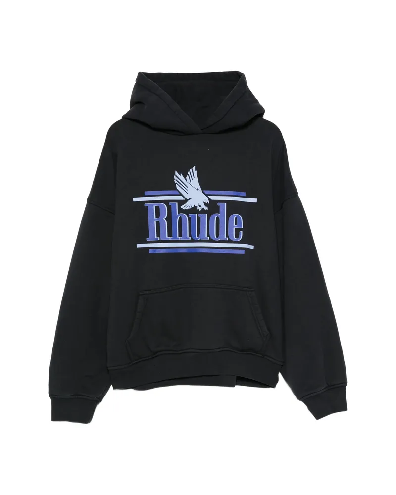 RHUDE Logo-print Pouch-pocket Hoodie Black