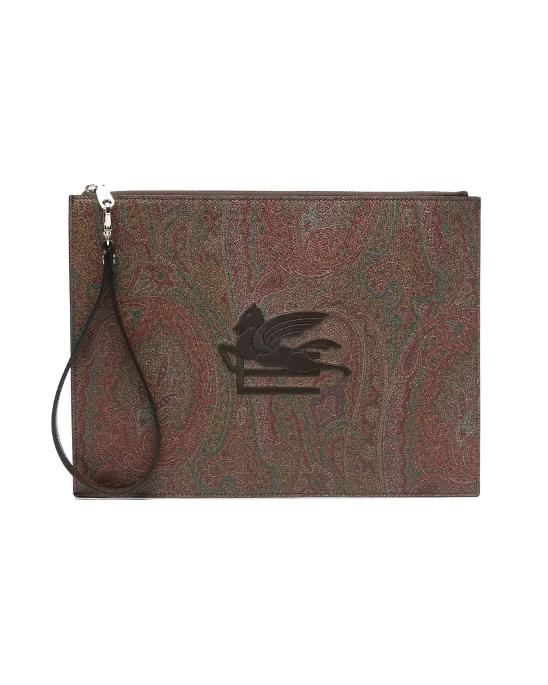Etro Paisley-print Logo-embroidered Clutch Bag Brown
